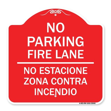 SIGNMISSION No Estacione Zona Contra Incendio, Red & White Aluminum Architectural Sign, 18" H, RW-1818-23848 A-DES-RW-1818-23848